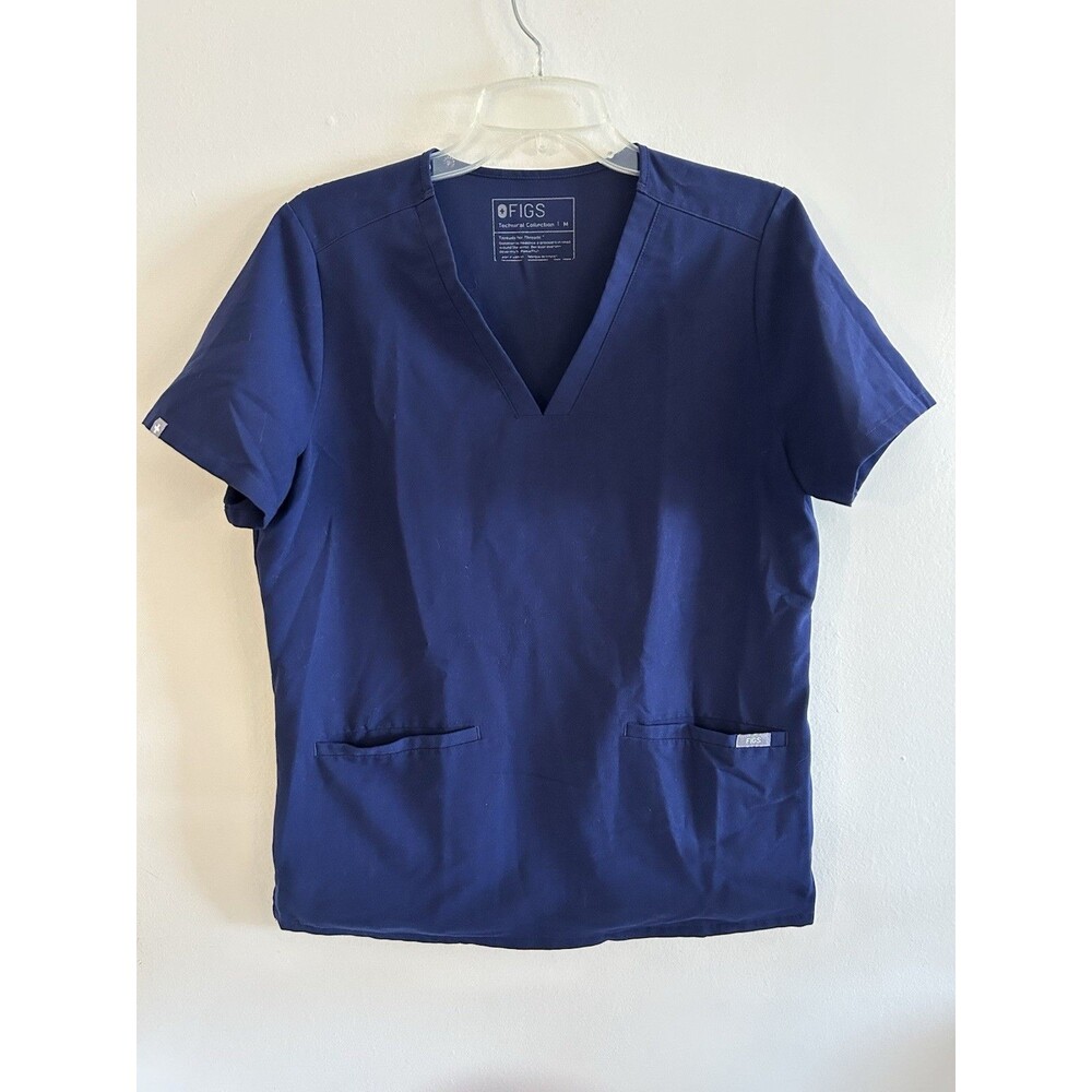 Figs Casma Top Scrub Womens M Blue Medical RN Nurse Work Wear Worker Pockets
